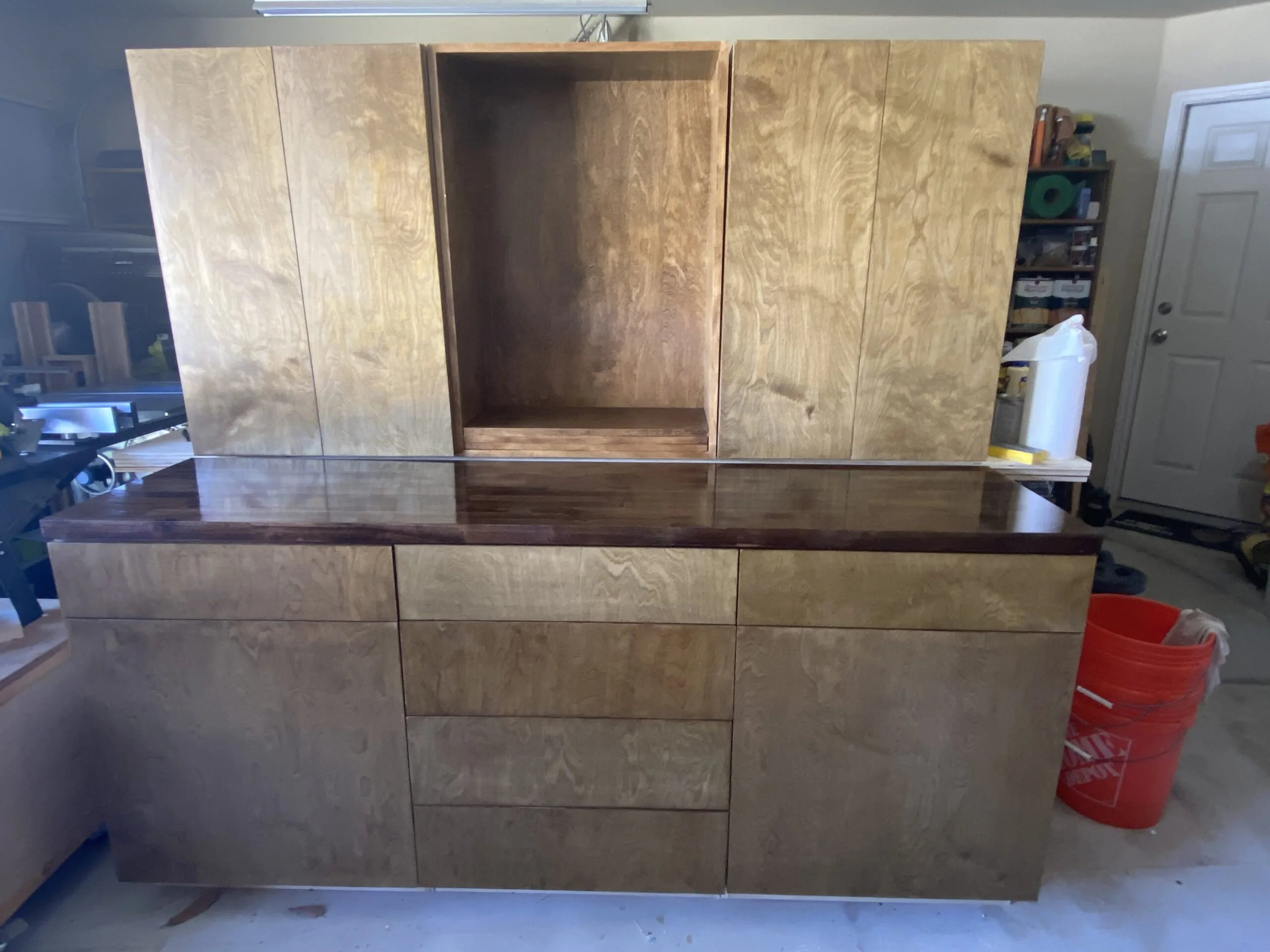 Cibolo buffet cabinets in progress at Two Rivers Cabinetry workshop