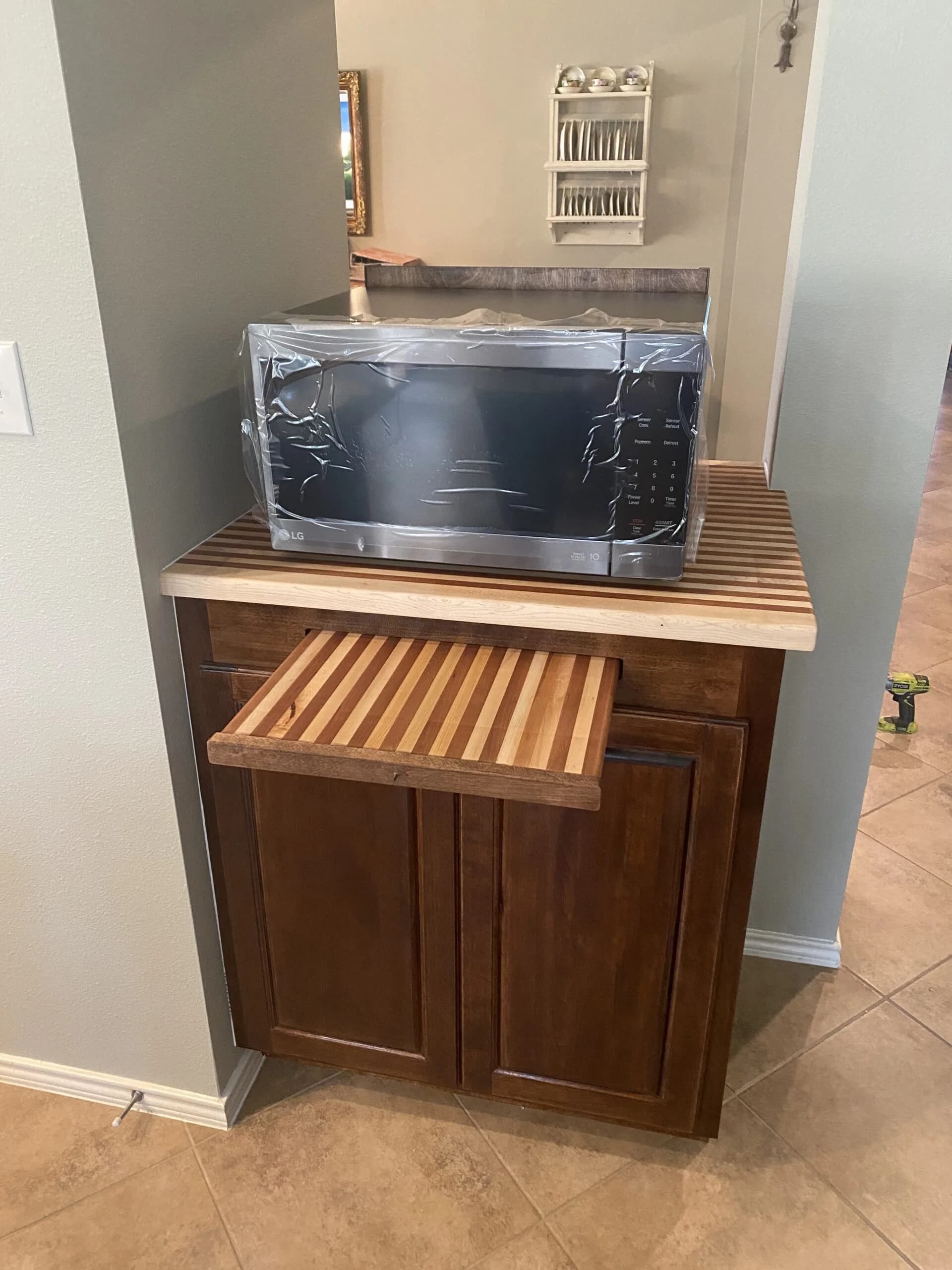 Custom butcher block cabinet crafted by Two Rivers Cabinetry in Fischer TX
